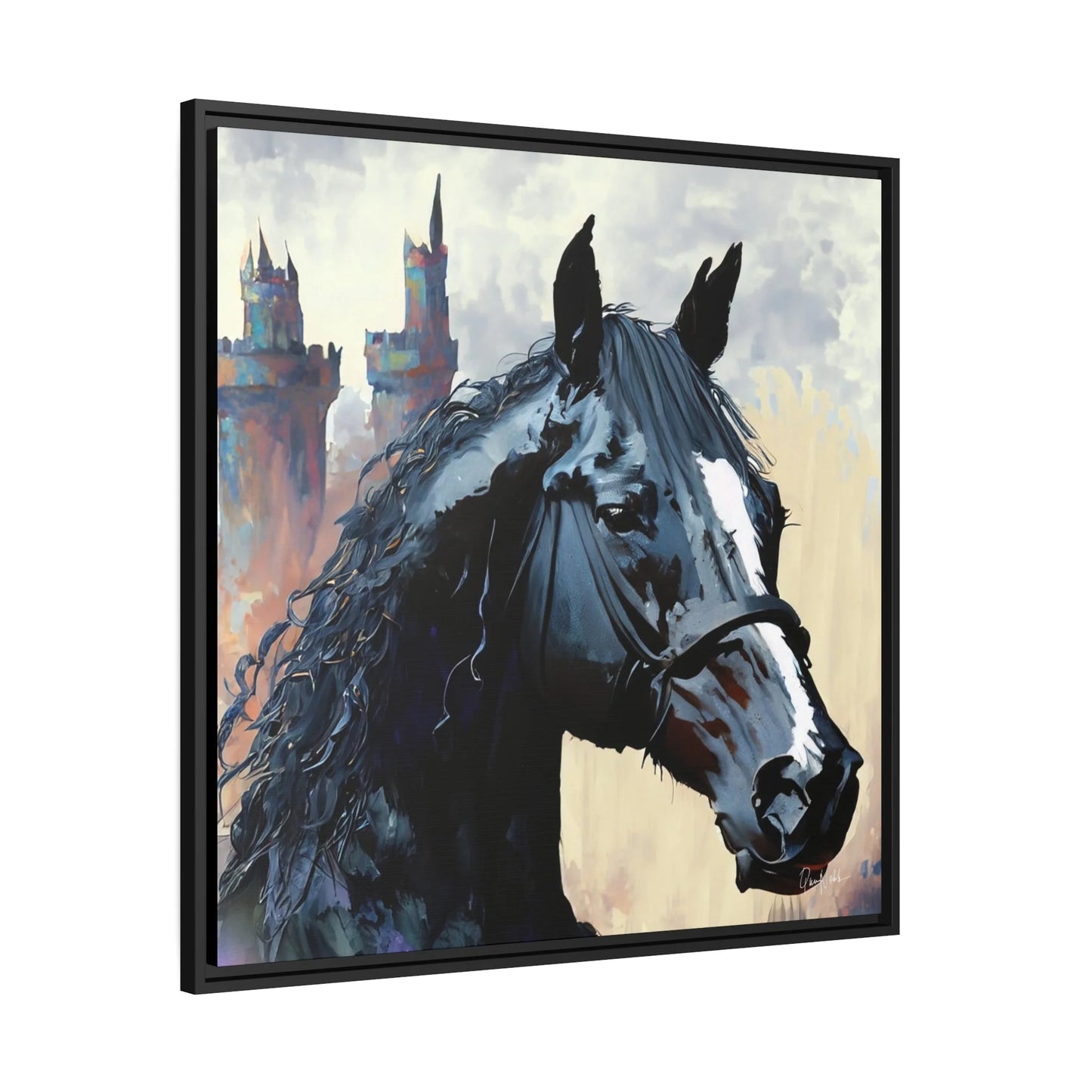 BLACK HORSE Framed Canvas Wall Art - by Queennoble