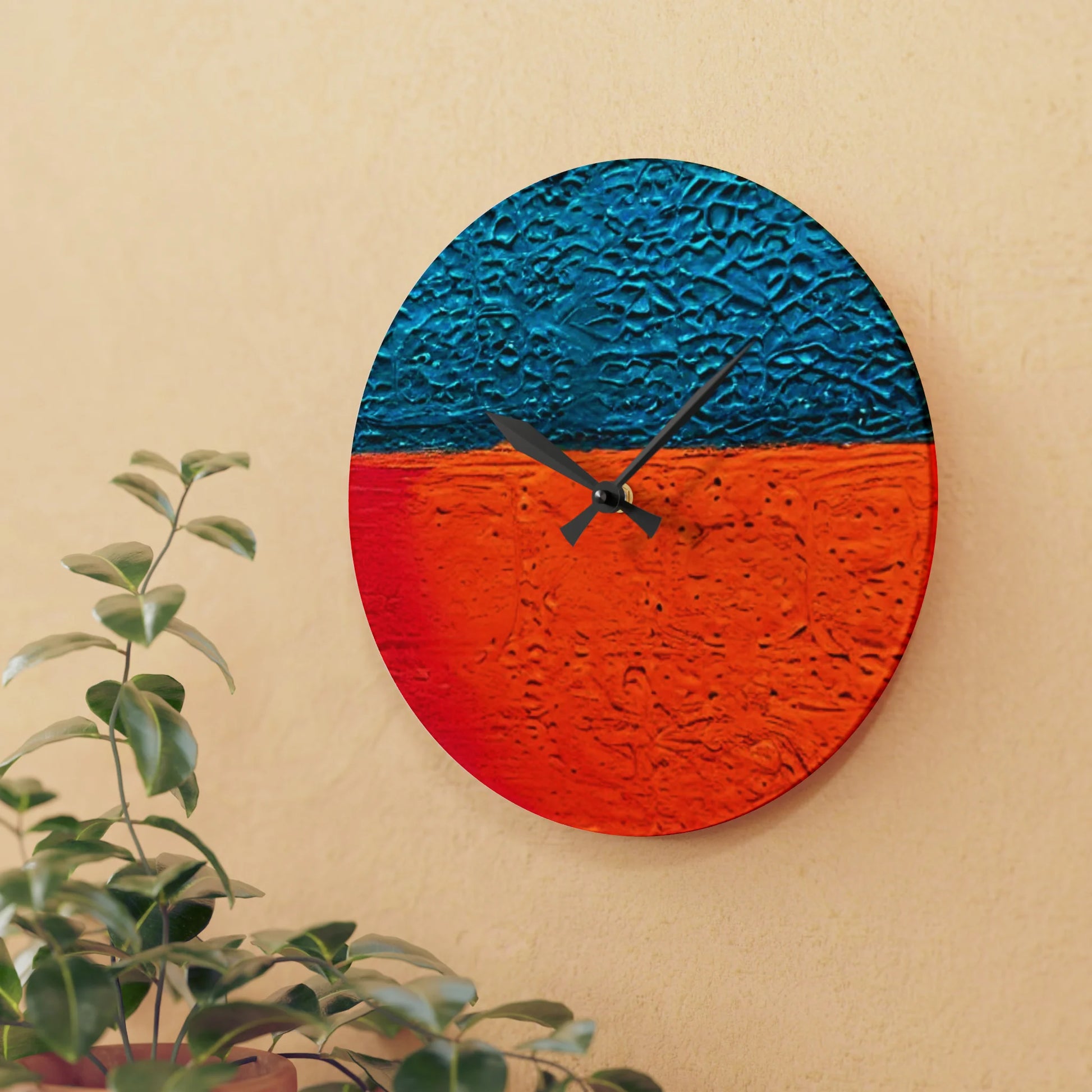 BLUE and ORANGE Abstract Wall Clock Collectible by Queennoble