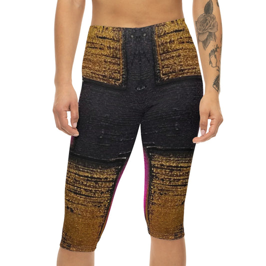 Women’S Capri Leggings GOLDEN BLACK PINK by Queennoble