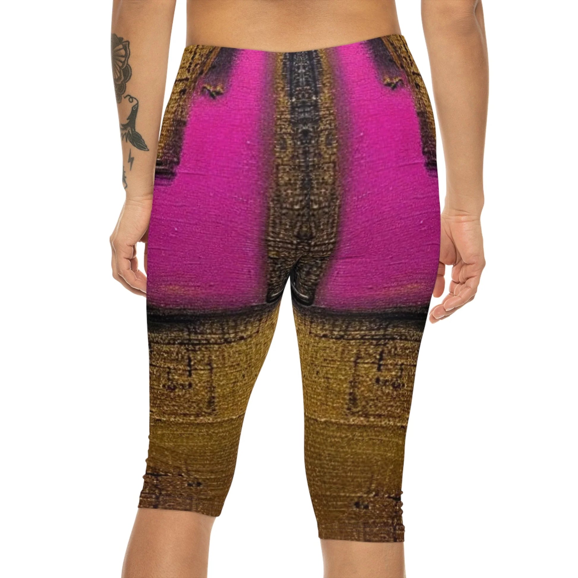 Women’S Capri Leggings GOLDEN BLACK PINK by Queennoble