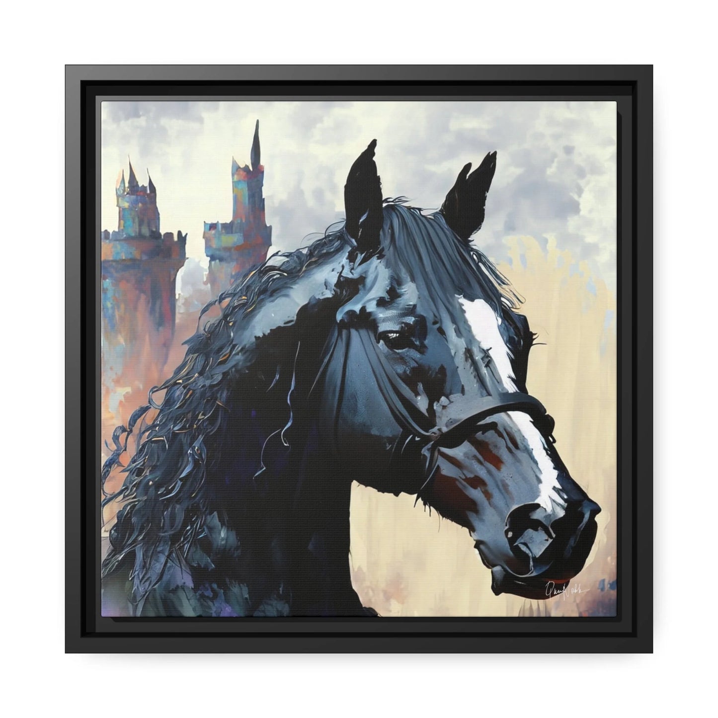 BLACK HORSE Framed Canvas Wall Art - by Queennoble