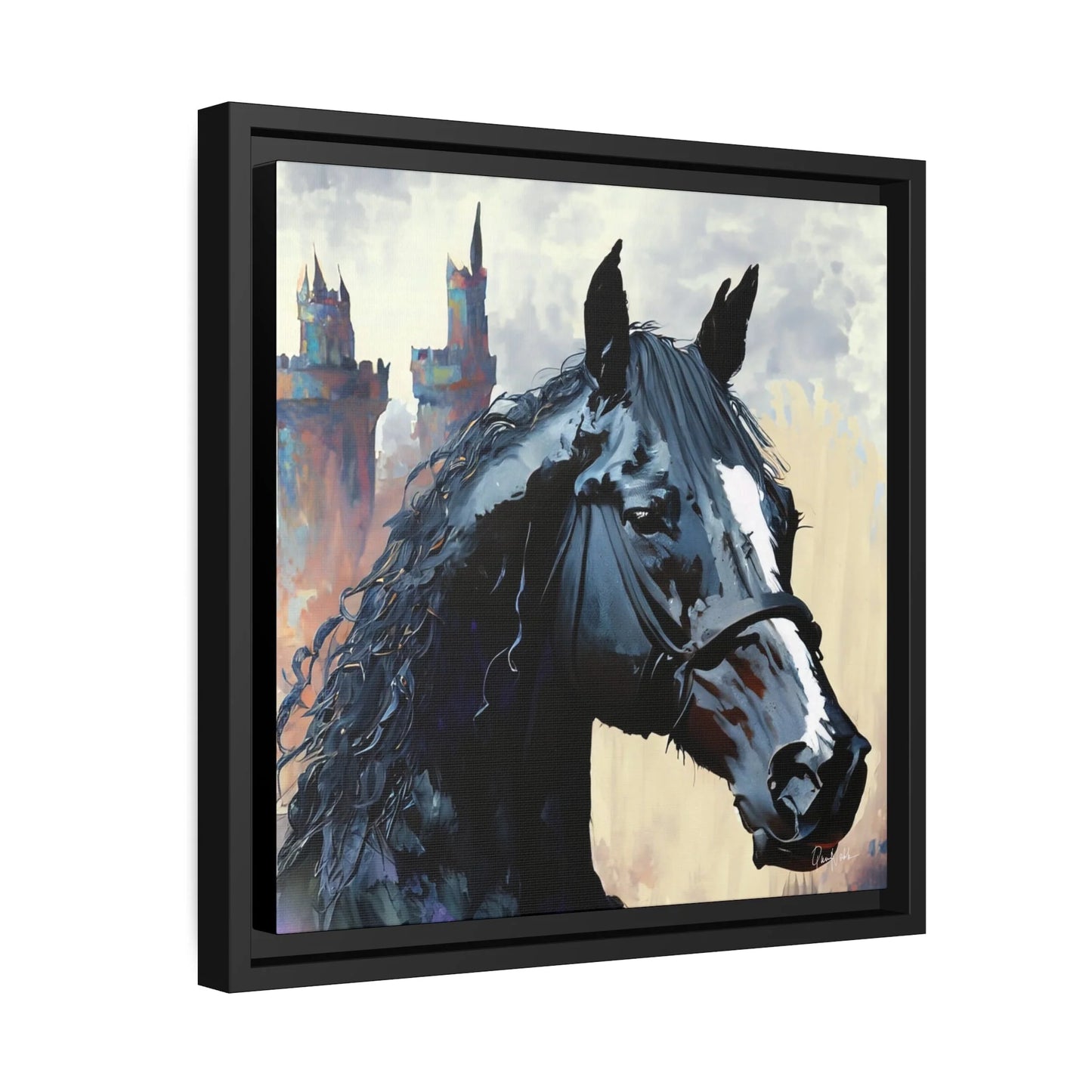 BLACK HORSE Framed Canvas Wall Art - by Queennoble