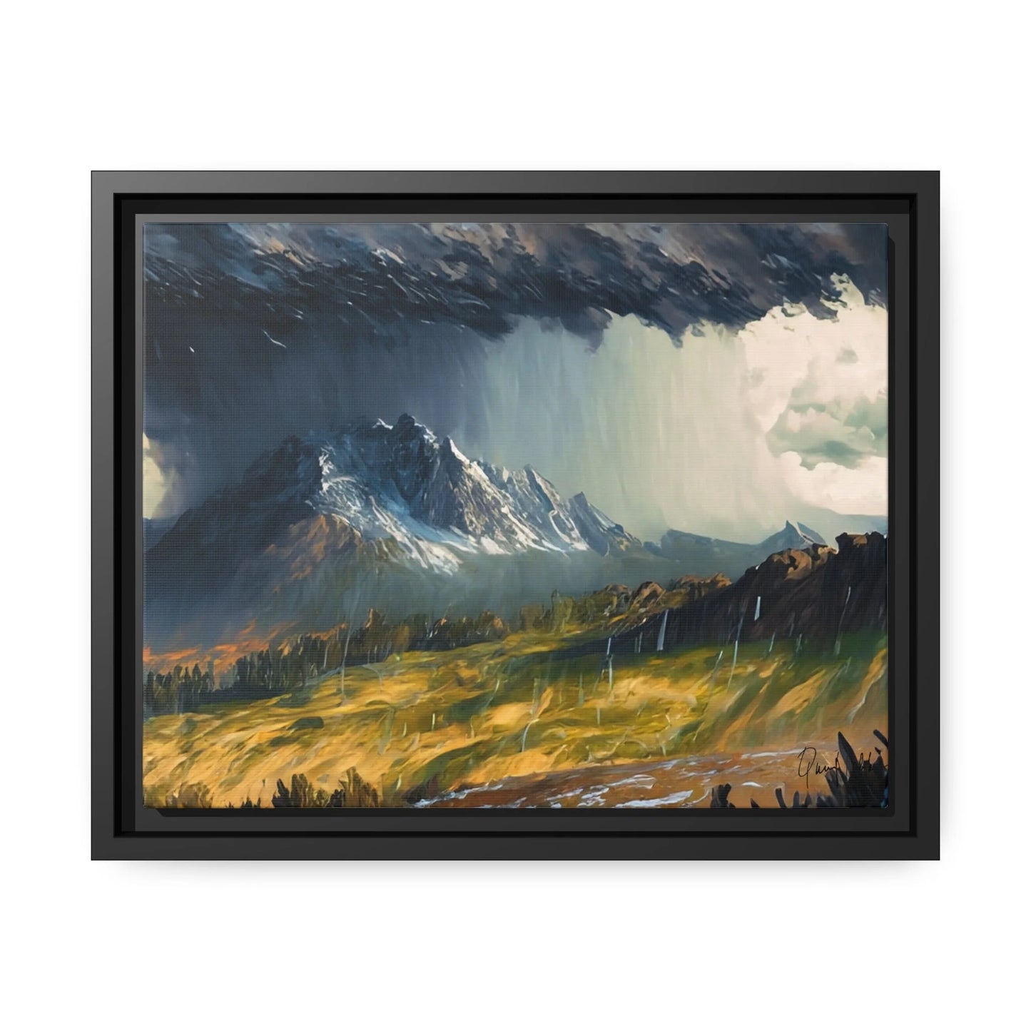 Landscape Raining in the Mountains Canvas Wall Art - by Queennoble