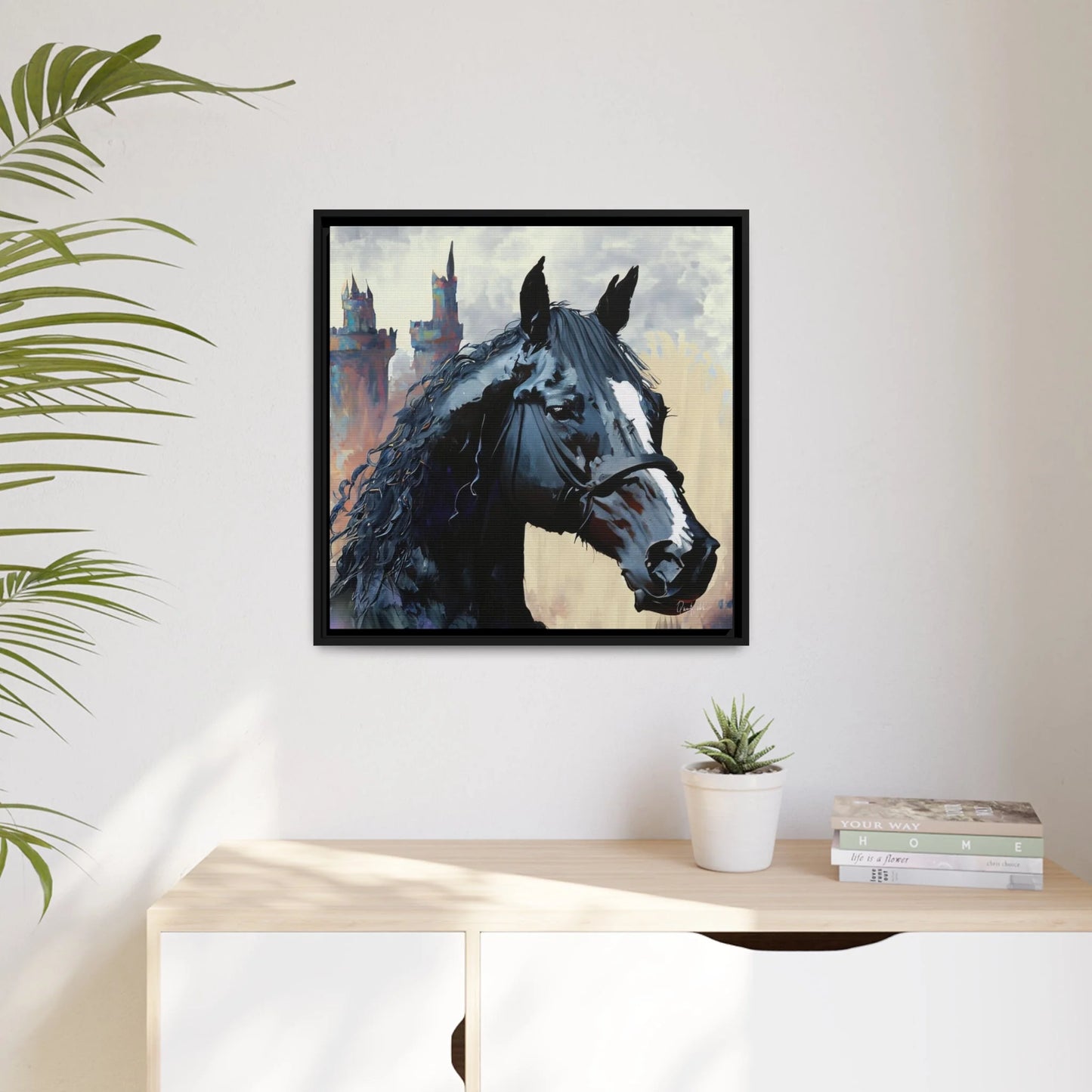 BLACK HORSE Framed Canvas Wall Art - by Queennoble