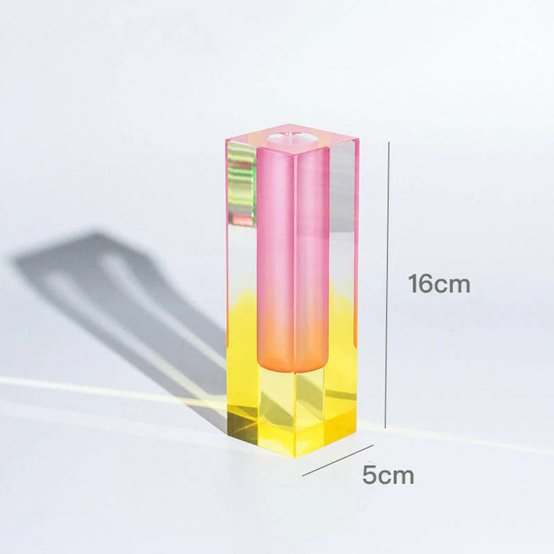 Acrylic Color Gradient Rectangle Glass Pillar Vase