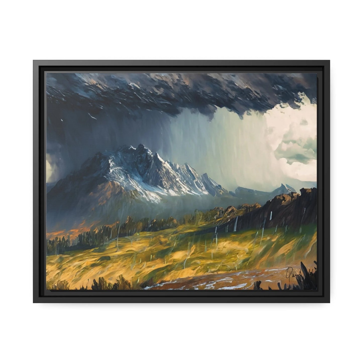 Landscape Raining in the Mountains Canvas Wall Art - by Queennoble