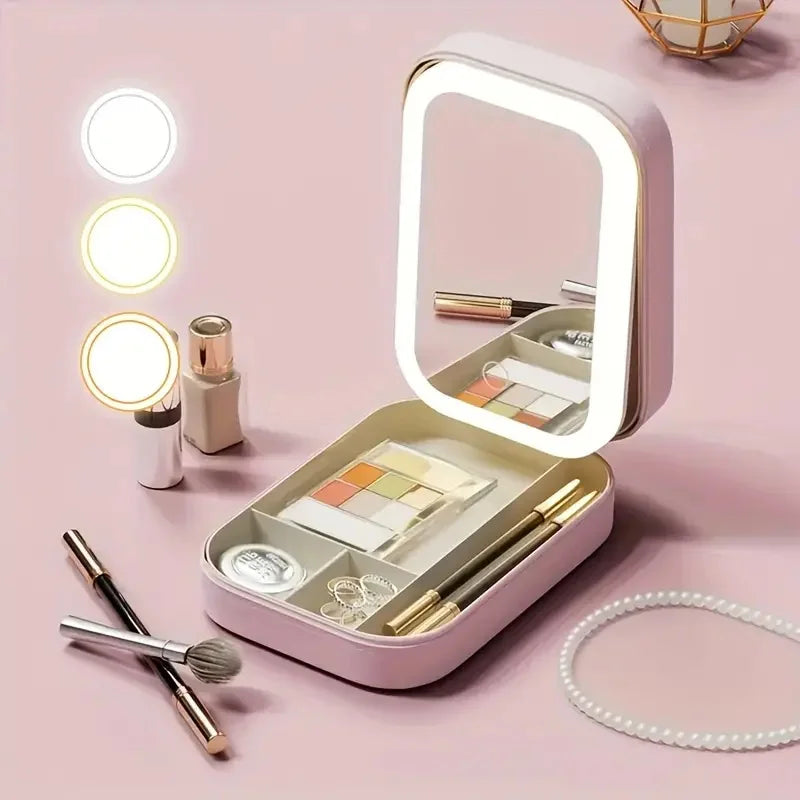 LED Mirror Makeup Storage Box Portable Travel Makeup Case Cosmetic Bag Large-Capacity Make up Storage Box Makeup Accessories