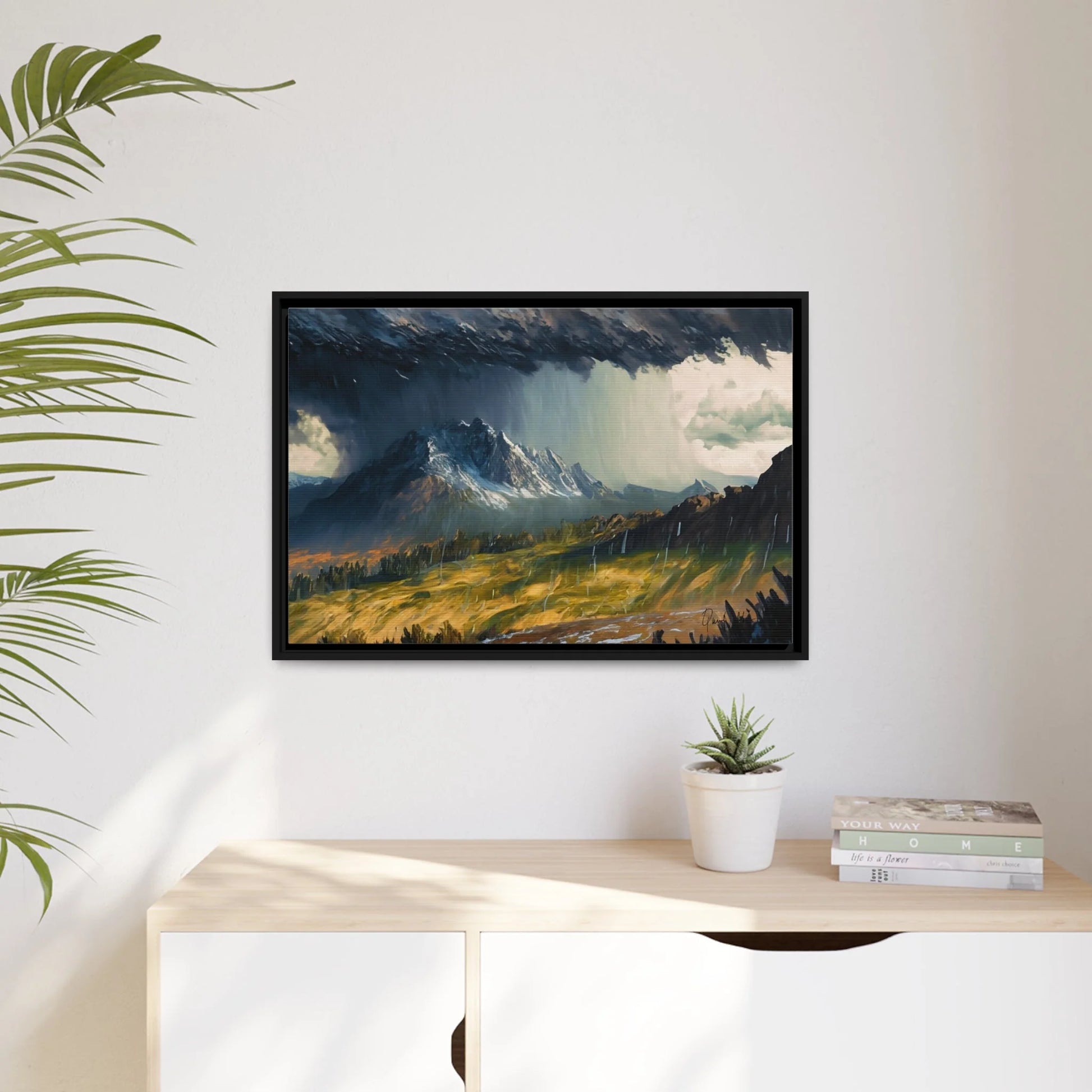 Landscape Raining in the Mountains Canvas Wall Art - by Queennoble