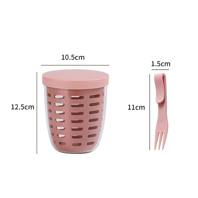 1PC Dripable Fruit Cup with Fork Food Grade Student Portable Picnic Storage Bucket Plastic Cup Sealed Leak Proof Salad Cup