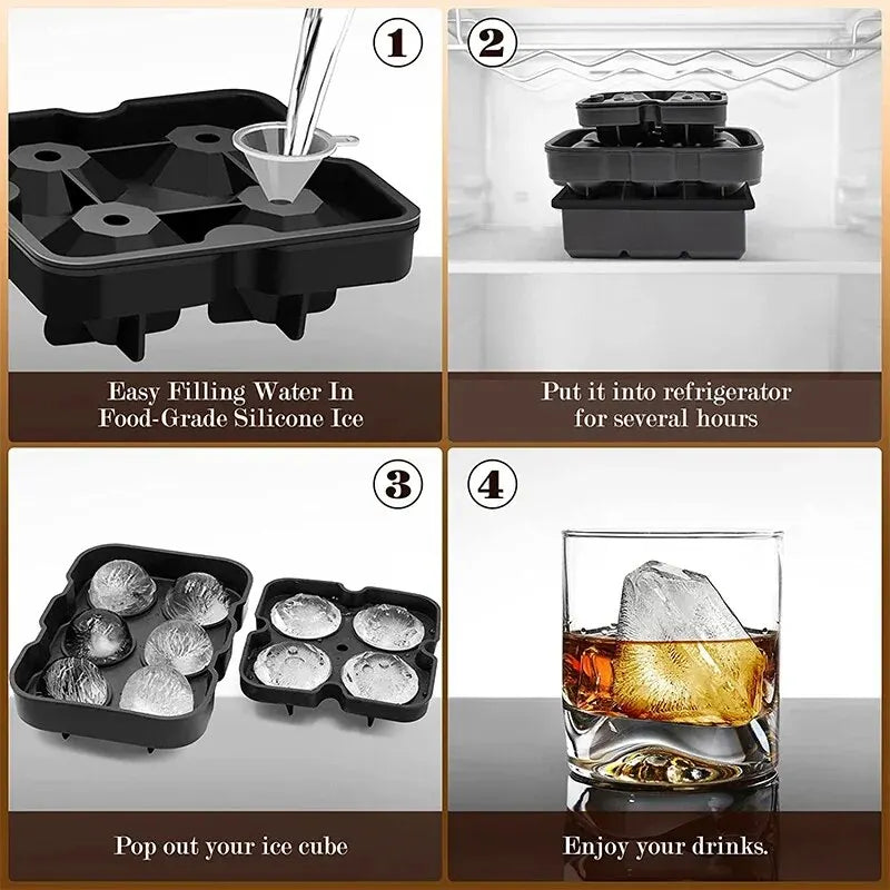 1pc Ice Cube Trays Silicone Ice Cube Molds for Freezer with Lid Reusable Whiskey Ice Mold Ball Diamond Ice Mold