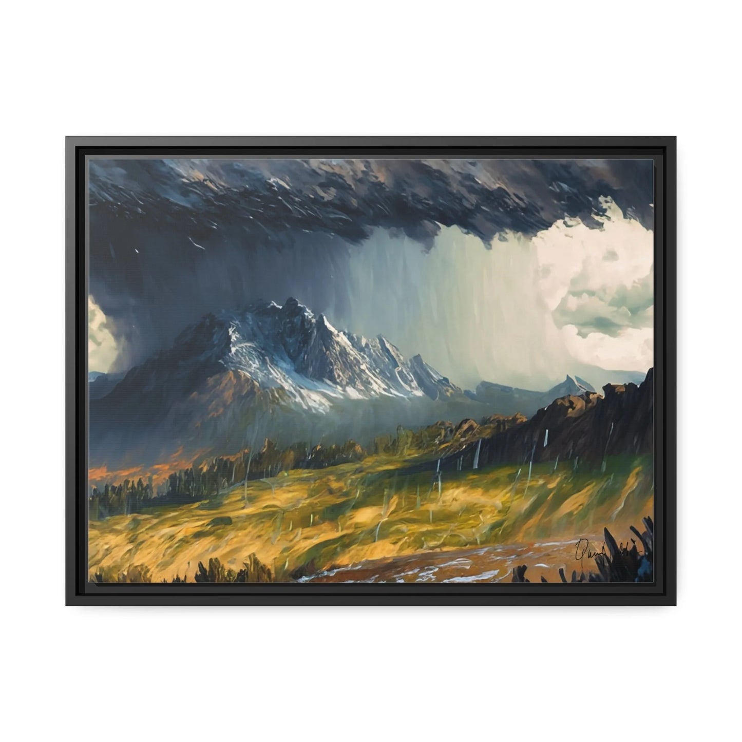 Landscape Raining in the Mountains Canvas Wall Art - by Queennoble