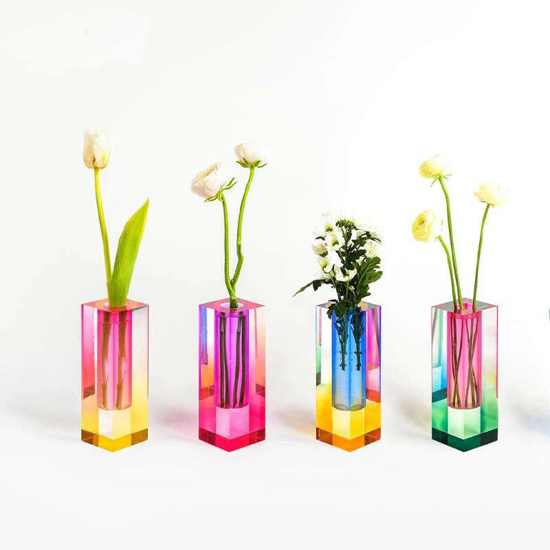 Acrylic Color Gradient Rectangle Glass Pillar Vase