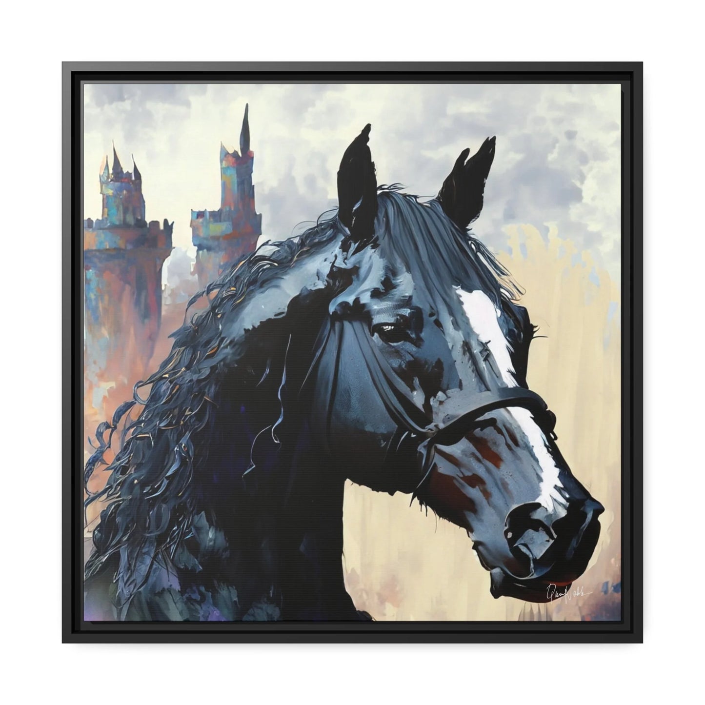 BLACK HORSE Framed Canvas Wall Art - by Queennoble